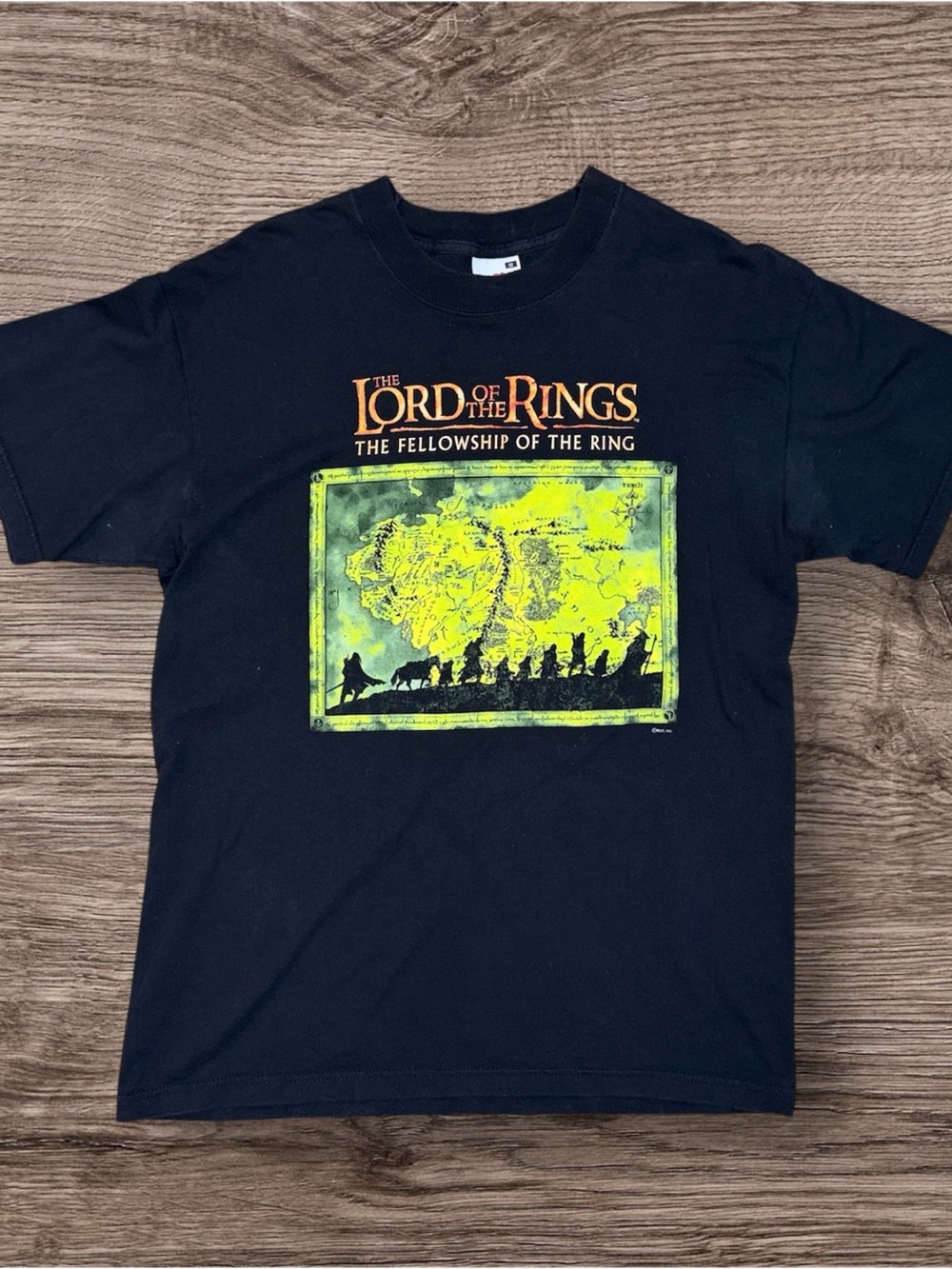 Fruit of the Loom Black Tee with Neon Yellow & Orange Lord of the Rings Graphic
